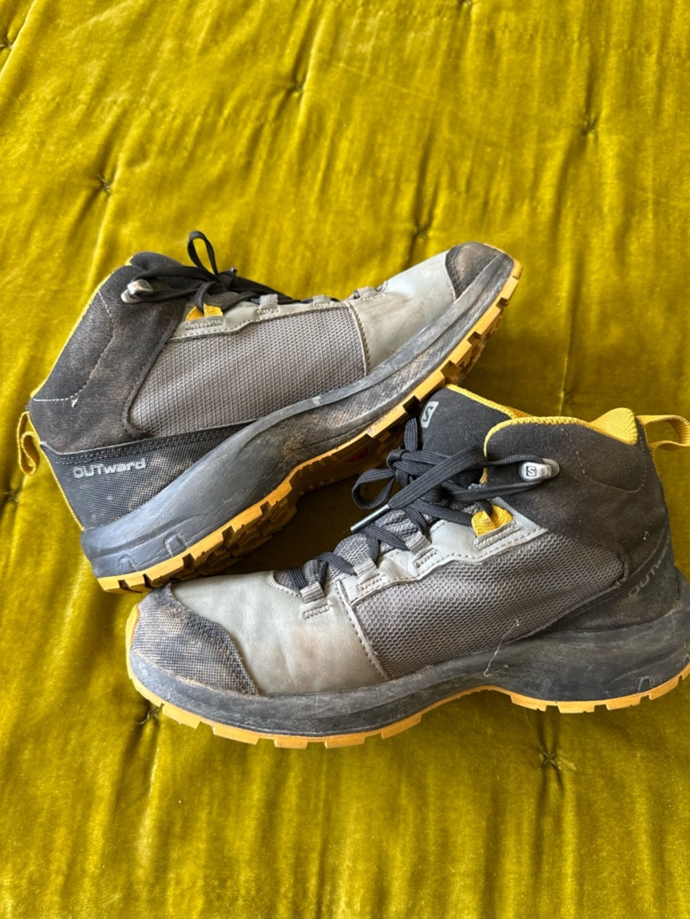 Salomon Kids Grey & Black Hiking Boots with Yellow Accents